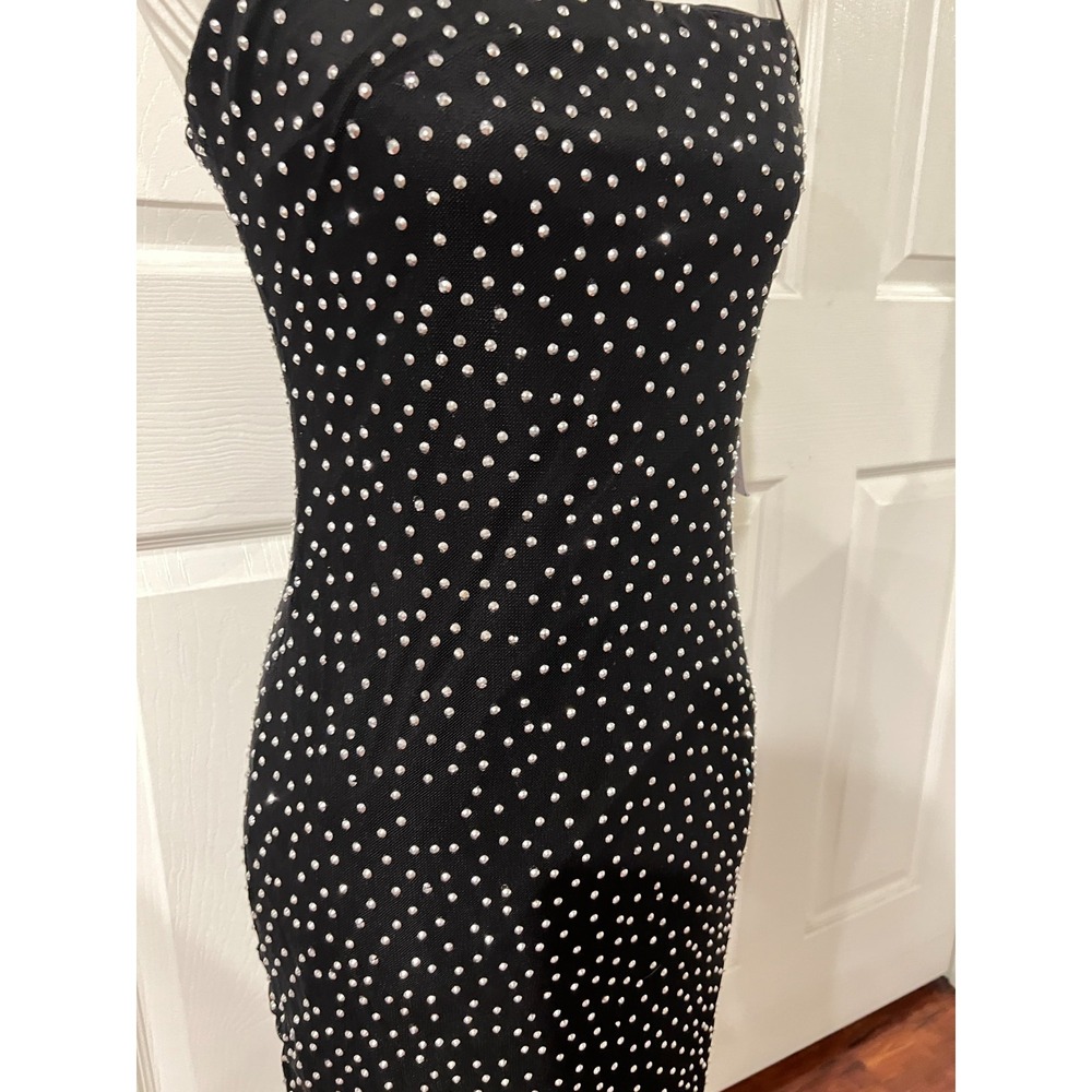 Emerald Sundae Womens Black Rhinestone Bodycon Dress Sz L Nwt Glam Evening Sexy - Picture 2 of 14